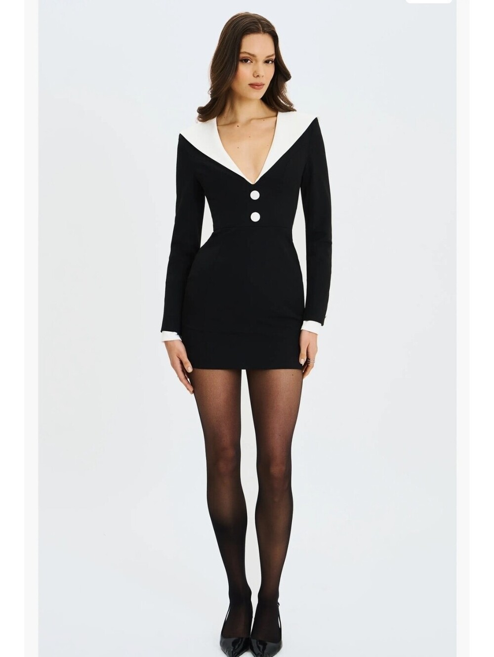 Miss Circle Women Heather Black Collared Decorative Button Front Mini Dress xxs